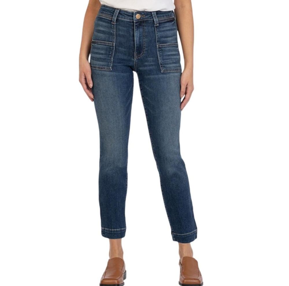 Kut From The Kloth Blue Denim Patch Pocket Reese High-Rise Straight Jeans Size 2